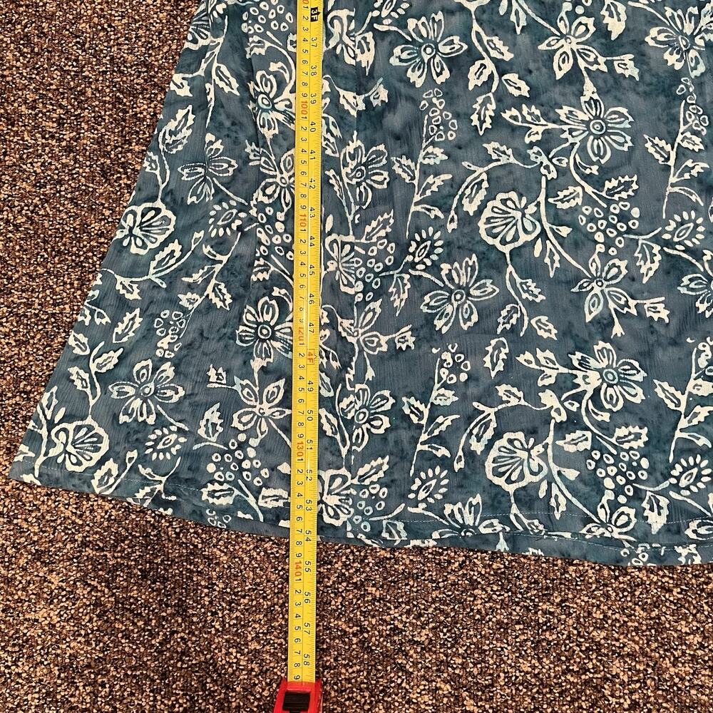 Orvis Large Tropical Floral Teal Maxi Dress Short Sleeve Tie Back Modest Prairie - Picture 4 of 10